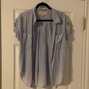 Light Blue women’s button up short sleeve Shirt